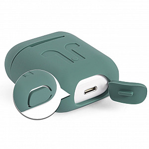 Soft Silicon Protective Carrying Case / Cover For Apple Airpods Headsets -  Midnight Green 