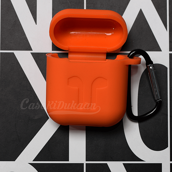 Soft Silicon Protective Carrying Case / Cover For Apple Airpods Headsets -  Orange 