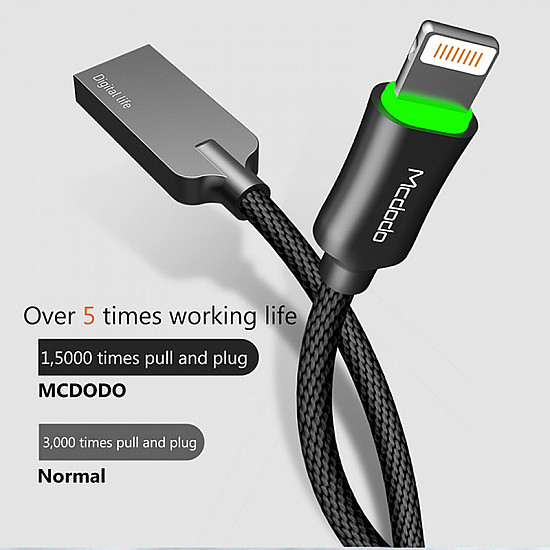Mcdodo For Apple IPHONE Led Lighting Data Charging Cable Auto -Disconnect 1.8m (Black)