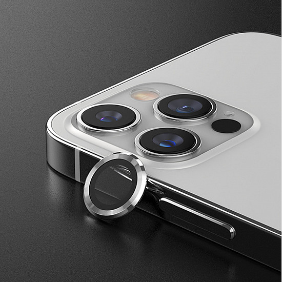 Metal Ring Camera Lens Screen Protector Tempered Glass for iPhone Silver - Set of 2/3