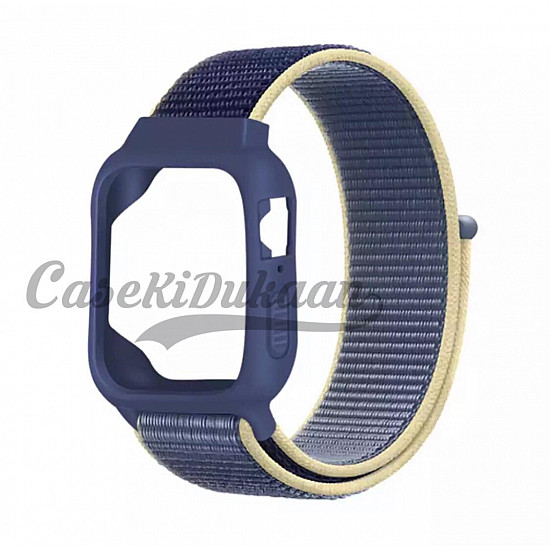 iWatch Silicon Case With Nylon Velcro Strap Compatible With Apple iWatch Series Ultra/8/Se/7/6/5/4/3/2/1 Size 38mm / 40mm / 41mm Dark Blue
