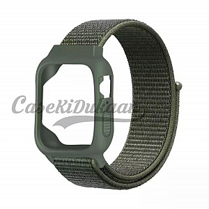 iWatch Silicon Case With Nylon Velcro Strap Compatible With Apple iWatch Series Ultra/8/Se/7/6/5/4/3/2/1 Size 42mm / 44mm / 45mm / 49mm Army Green