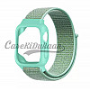 iWatch Silicon Case With Nylon Velcro Strap Compatible With Apple iWatch Series Se/7/6/5/4/3/2/1 Size 42mm 44mm 45mm 49mm Bluish Green