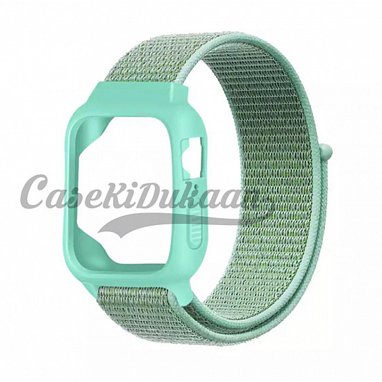 iWatch Silicon Case With Nylon Velcro Strap Compatible With Apple iWatch Series Ultra/8/Se/7/6/5/4/3/2/1 Size 38mm 40mm 41mm Bluish Green