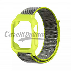 iWatch Silicon Case With Nylon Velcro Strap Compatible With Apple iWatch Series Se/7/6/5/4/3/2/1 Size 42mm / 44mm / 45mm / 49mm Neon Sports Green