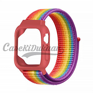 iWatch Silicon Case With Nylon Velcro Strap Compatible With Apple iWatch Series Se/7/6/5/4/3/2/1 Size 42mm / 44mm / 45mm / 49mm RainBow Colour