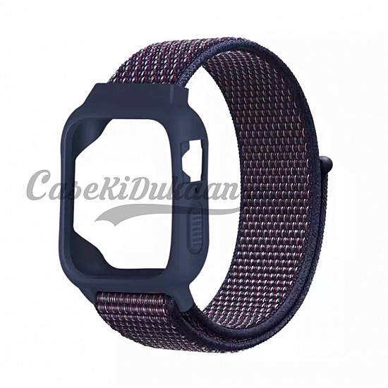 iWatch Silicon Case With Nylon Velcro Strap Compatible With Apple iWatch Series Se/7/6/5/4/3/2/1 Size 42mm 44mm 45mm 49mm Mix blue