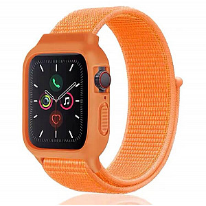 iWatch Silicon Case With Nylon Velcro Strap Compatible With Apple iWatch Series Ultra/8/Se/7/6/5/4/3/2/1 Size 42mm / 44mm / 45mm / 49mm Orange