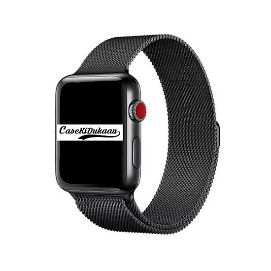 CaseKiDukaan Stainless Steel Milanese Loop Strap with Magnetic Lock Buckle Wrist Band for Apple Watch Series Ultra/8/Se/7/6/5/4/3/2/1 Size 42/44/45/49mm  Black