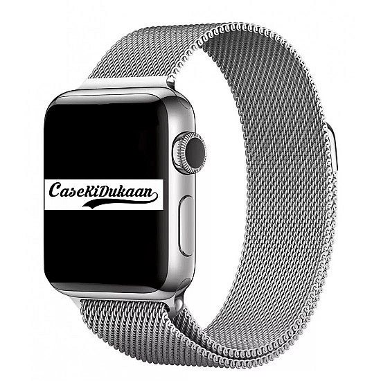 CaseKiDukaan Stainless Steel Milanese Loop Strap with Magnetic Lock Buckle Wrist Band for Apple Watch Series Ultra/8/Se/7/6/5/4/3/2/1 Size 38/40/41mm  Silver