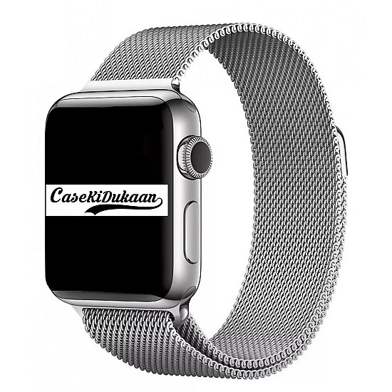 CaseKiDukaan Stainless Steel Milanese Loop Strap with Magnetic Lock Buckle Wrist Band for Apple Watch Series Ultra/8/Se/7/6/5/4/3/2/1 Size 42/42/45/49mm Silver