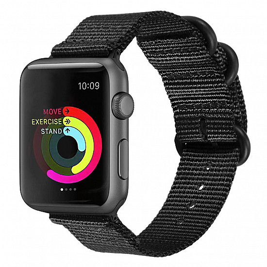 Nylon Strap Black Color Compatible with iWatch Series Ultra/8/Se/7/6/5/4/3/2/1 Size: 42mm/44mm/45/49mm