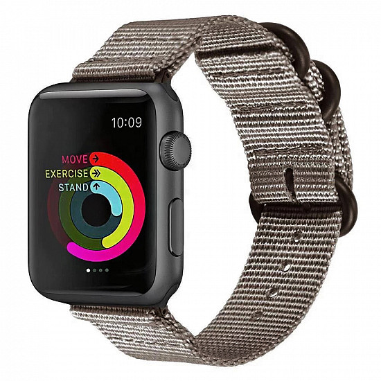 Nylon Strap Silver Brown Color Compatible with iWatch Series Ultra/8/Se/7/6/5/4/3/2/1 Size: 42mm/44mm/45mm/49mm