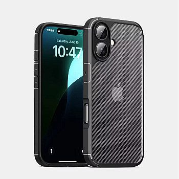Carbon Fibre Texture Case for iPhone 16 Black - Ultimate Protection in Stylish Black