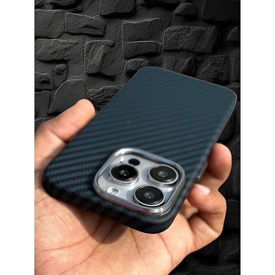 Carbon Fibre Texture Case For iPhone 15 Plus - Blue