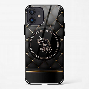 Black Golden Unicorn Glass Case for iPhone 12