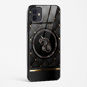 Black Golden Unicorn Glass Case for iPhone 12
