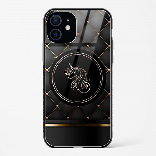 Black Golden Unicorn Glass Case for iPhone 12 Mini
