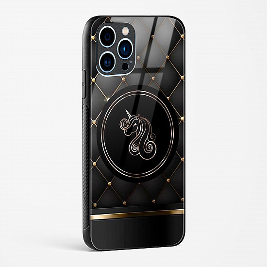 Black Golden Unicorn Glass Case for iPhone 13 Pro
