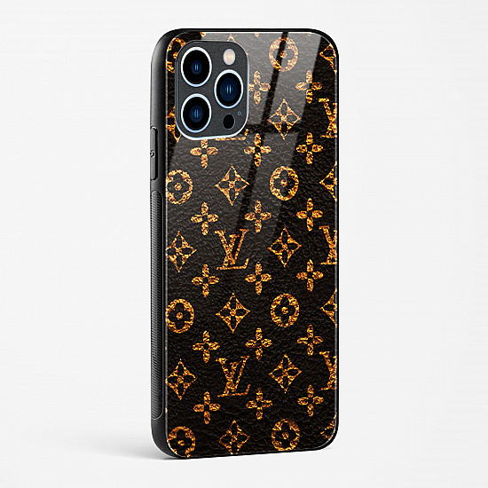 LV Black Gold Glass Case for iPhone 13 Pro