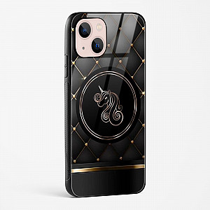 Black Golden Unicorn Glass Case for iPhone 15