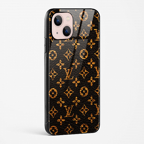 LV Black Gold Glass Case for iPhone 15
