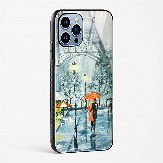 Romantic Couple Walking In Rain Glass Case Phone Cover For iPhone 15 Pro