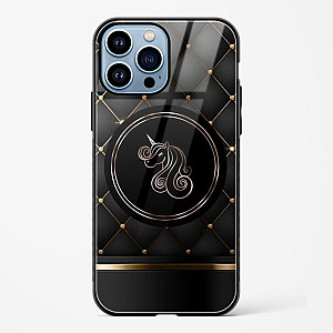 Black Golden Unicorn Glass Case for iPhone 15 Pro