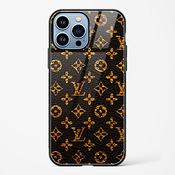 LV Black Gold Glass Case for iPhone 14 Pro