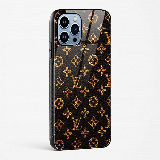 LV Black Gold Glass Case for iPhone 14 Pro