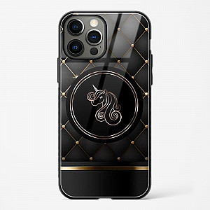 Black Golden Unicorn Glass Case for iPhone 15 Pro Max