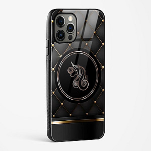 Black Golden Unicorn Glass Case for iPhone 15 Pro Max