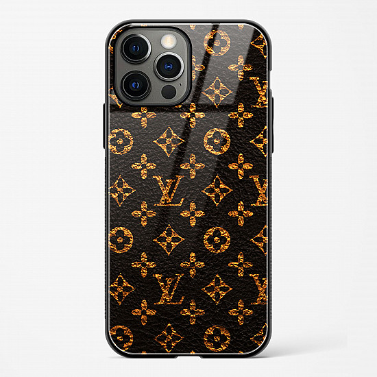 LV Black Gold Glass Case for iPhone 14 Pro Max