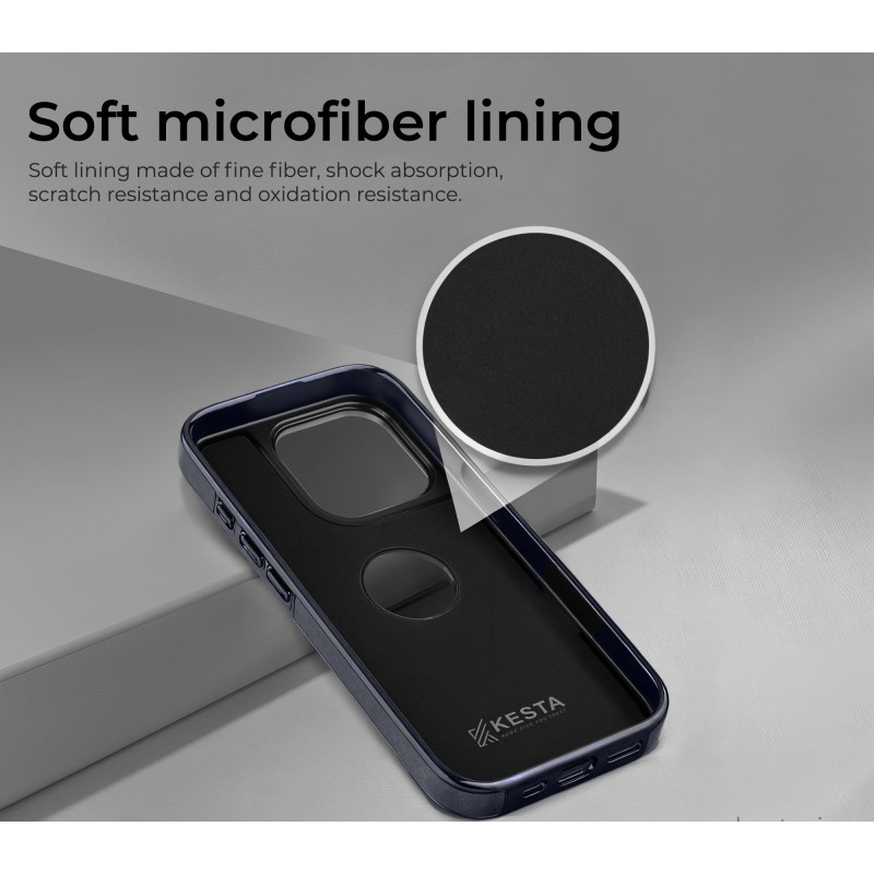iPhone 15 Blue Leather Case with Magnetic Ring Holder