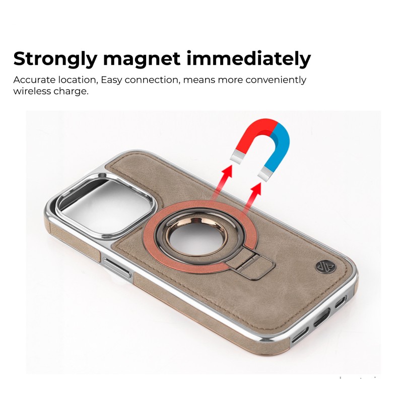 iPhone 15 Pro Max Leather Case with Magnetic Ring Holder – Desert Finish