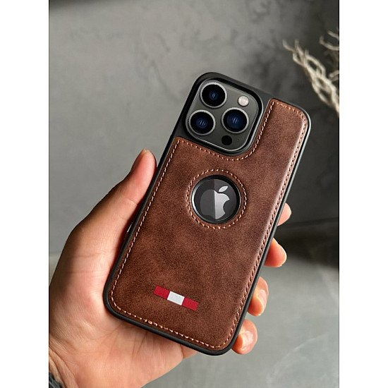 Brown Leather Case For iPhone 14 with Microfiber Interior