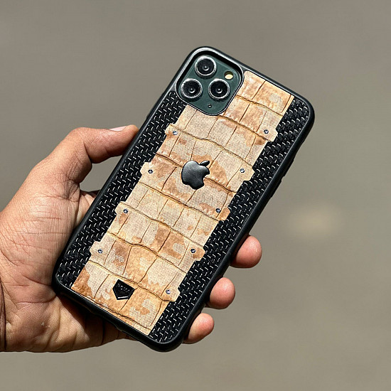 Black Brown Carbon Fibre Designer Leather Case for iPhone