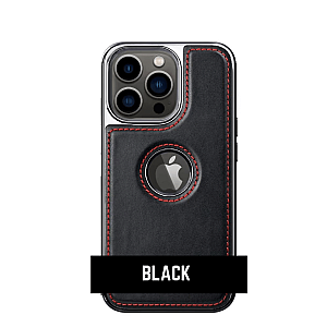 Black Leather Case With Chrome Electroplating For iPhone 12 Pro Max                                        