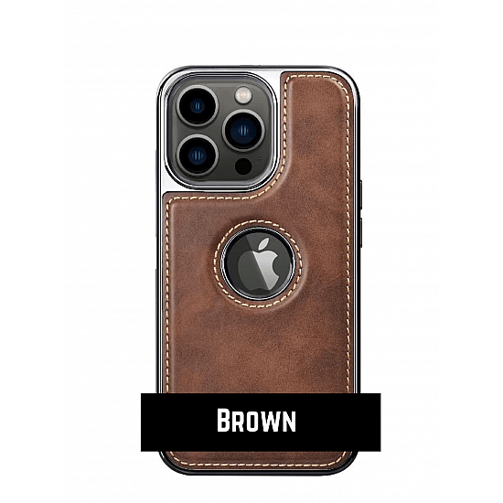 Brown Leather Case With Chrome Electroplating For iPhone 12 Pro Max                                        