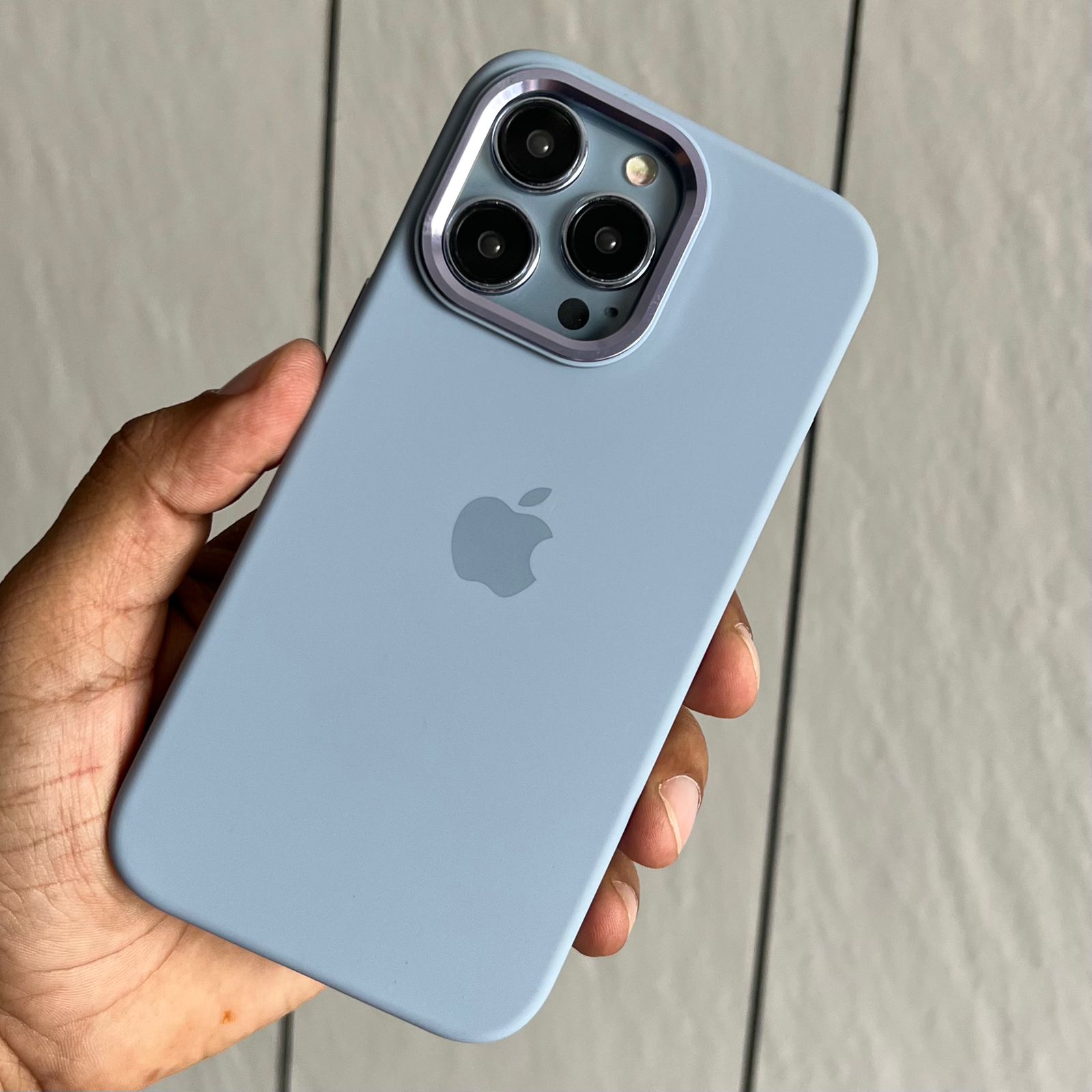 Silicon case with metal buttons for iPhone 13 Pro ice blue