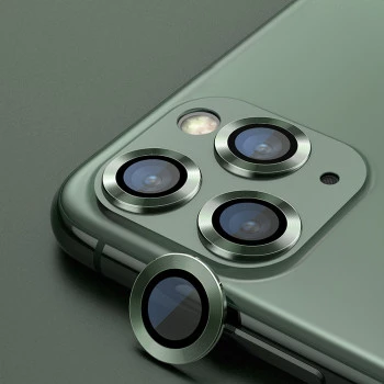 Metal Ring Camera Lens Screen Protector Tempered Glass for iPhone Alpine Green - Set of 2/3