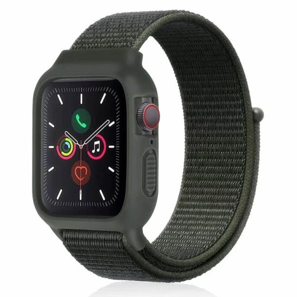 iWatch Silicon Case With Nylon Velcro Strap Compatible With Apple iWatch Series Ultra/8/Se/7/6/5/4/3/2/1 Size 42mm / 44mm / 45mm / 49mm Army Green