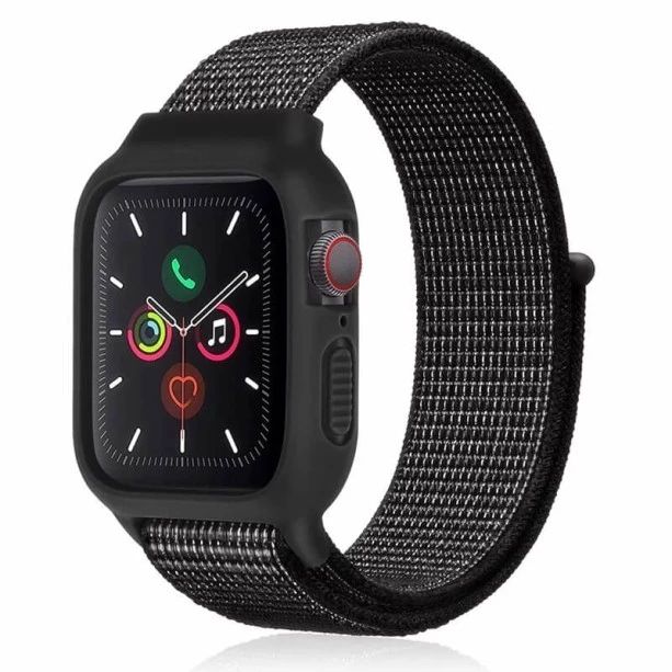 iWatch Silicon Case With Nylon Velcro Strap Compatible With Apple iWatch Series Ultra/8/Se/7/6/5/4/3/2/1 Size 38mm / 40mm / 41mm Black White