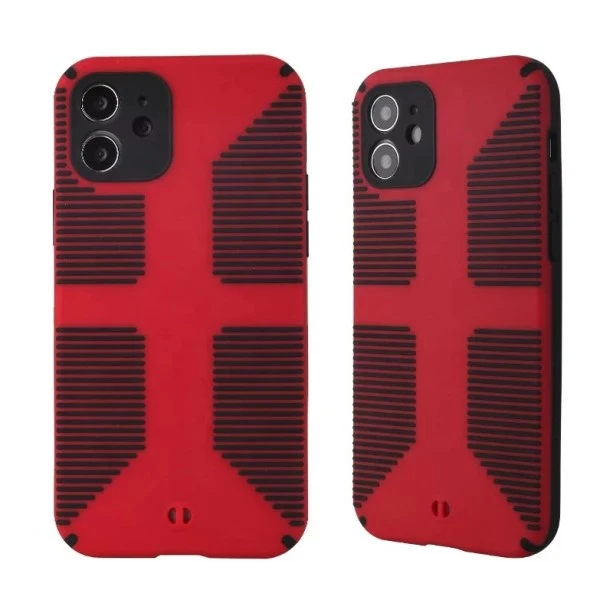 Dual Color Camera Protection Shockproof Stripe Case For iPhone : Red