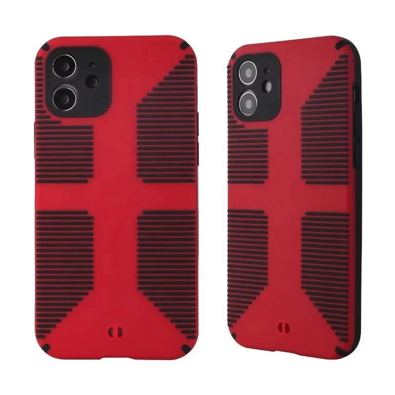 Dual Color Camera Protection Shockproof Stripe Case For iPhone : Red