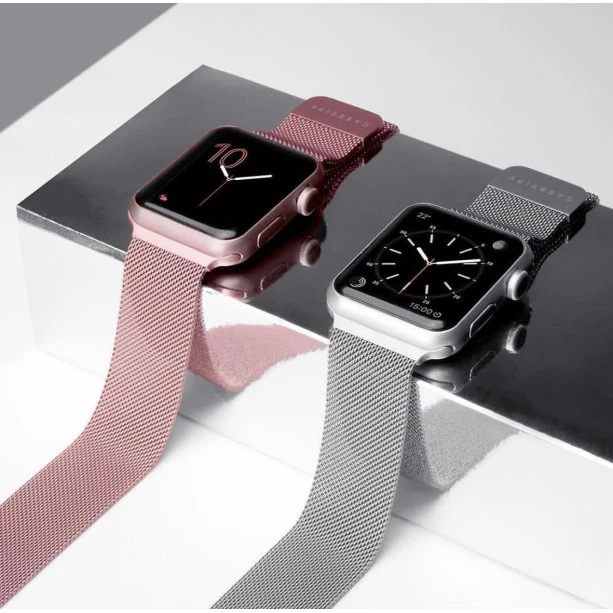 CaseKiDukaan Stainless Steel Milanese Loop Strap with Magnetic Lock Buckle Wrist Band for Apple Watch Series Ultra/8/Se/7/6/5/4/3/2/1 - Size 42/42/45/49mm  Rose Gold