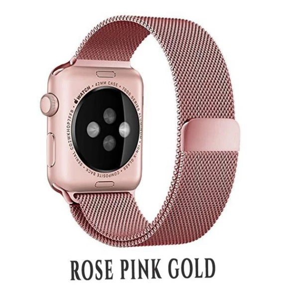 CaseKiDukaan Stainless Steel Milanese Loop Strap with Magnetic Lock Buckle Wrist Band for Apple Watch Series Ultra/8/Se/7/6/5/4/3/2/1 - Size 38/40/41mm Rose Gold