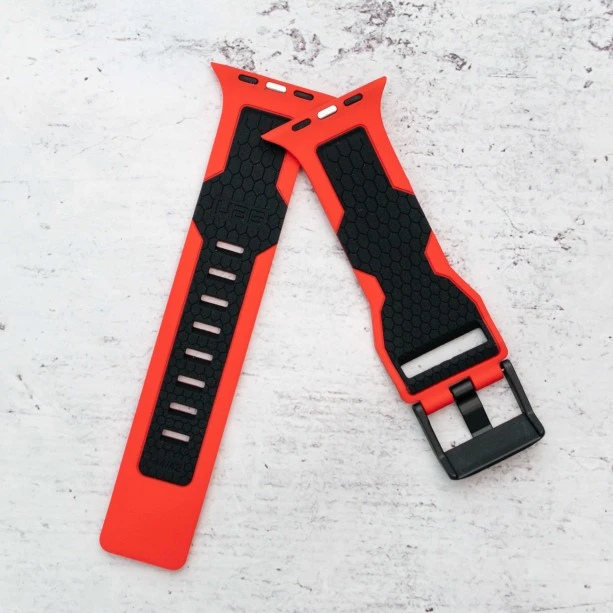 Red Black iWatch Silicone Strap With Metal Lock Compatible with Series Se/7/6/5/4/3/2/1 Size 42mm/ 44mm / 45mm