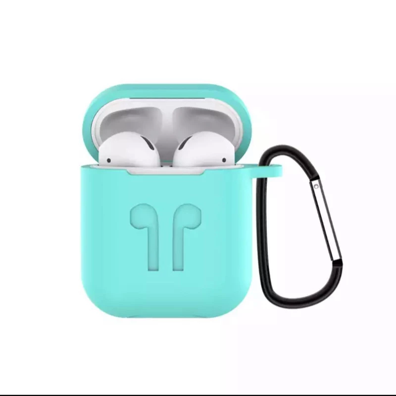 Soft Silicon Protective Carrying Case / Cover For Apple Airpods Headsets -  Bluish Green