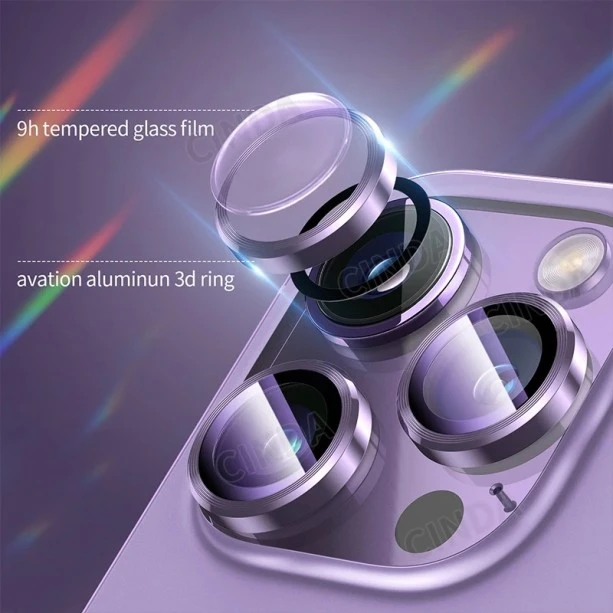 Metal Ring Camera Lens Screen Protector Tempered Glass for iPhone Deep Purple - Set of 2/3